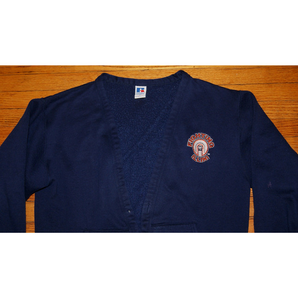 Vtg 80s ILLINOIS FIGHTING ILLINI CHIEF ILLINIWEK L Cardigan Sweatshirt USA Made - Picture 1 of 13